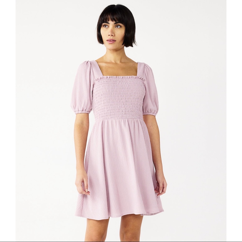 NWT Nine West Puff Sleeve Babydoll Dress Purple Size XL